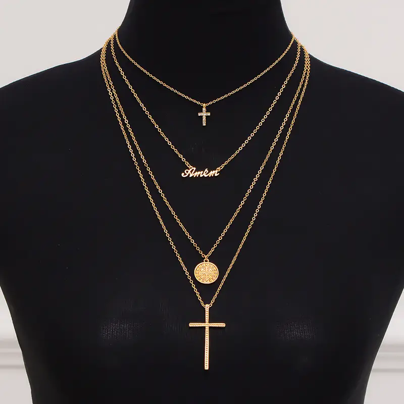 Gold Multi-Layer Cross Necklace for Women