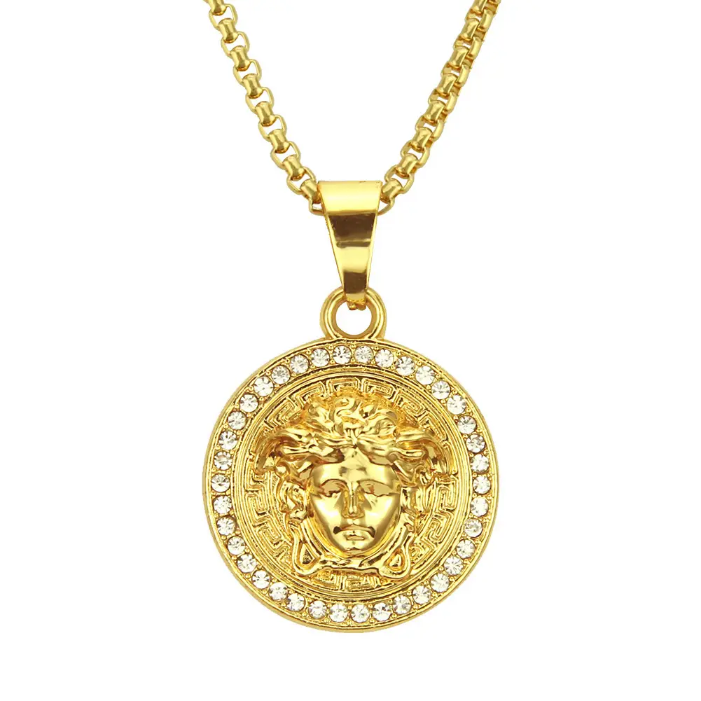 Golden Medusa Pendant Necklace for Men