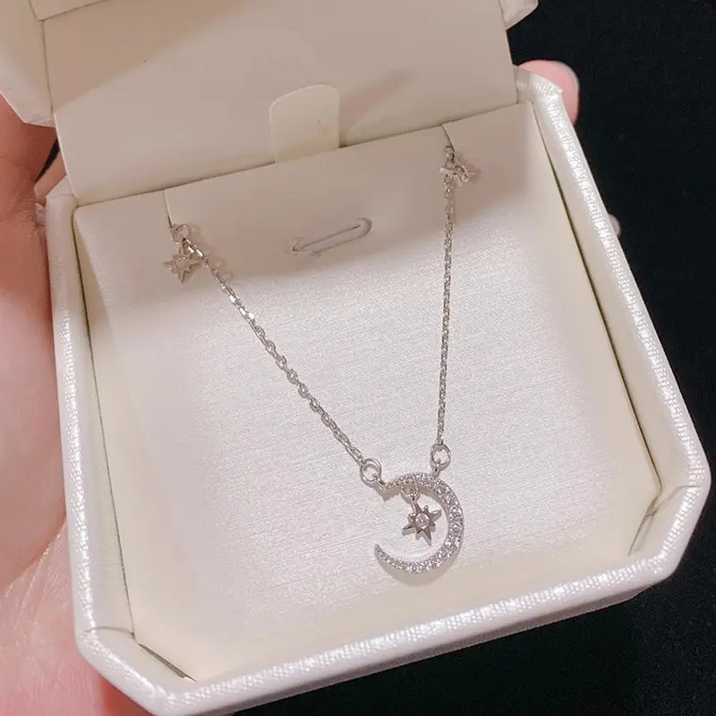S925 Silver Star Moon Necklace for Women Summer Luxury Clavicle Chain