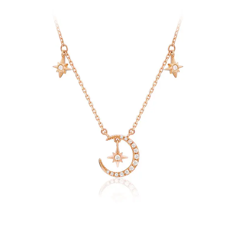 S925 Silver Star Moon Necklace for Women Summer Luxury Clavicle Chain