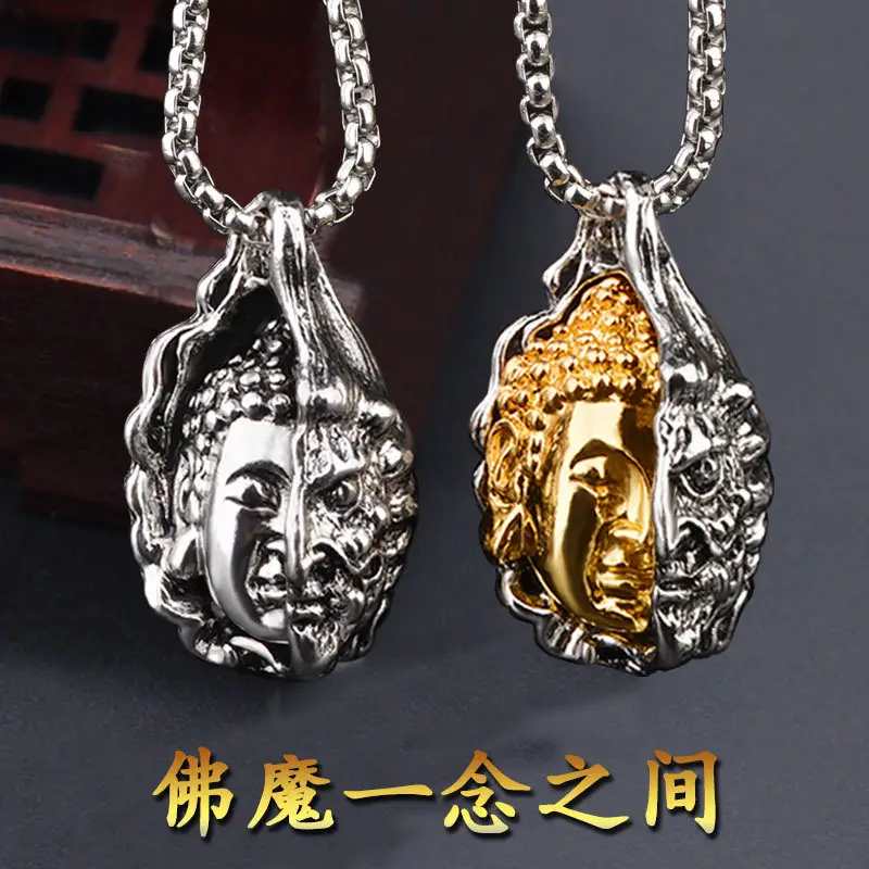 Buddha Magic Pendant Necklace Silver Gold Tone Titanium Steel