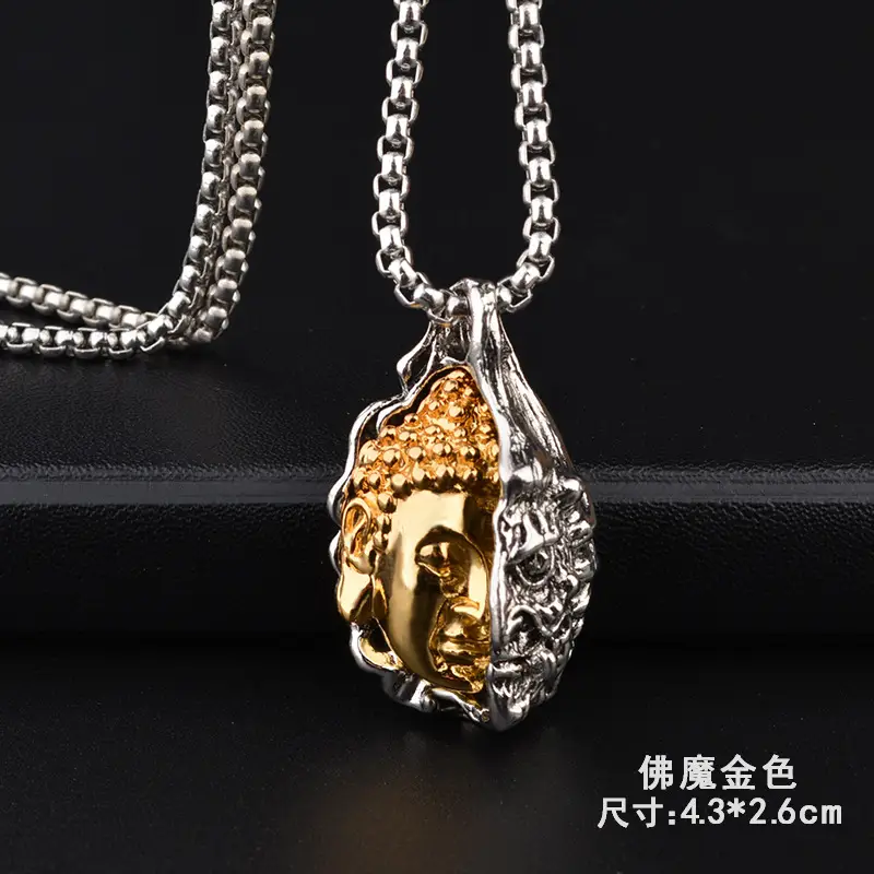 Buddha Magic Pendant Necklace Silver Gold Tone Titanium Steel