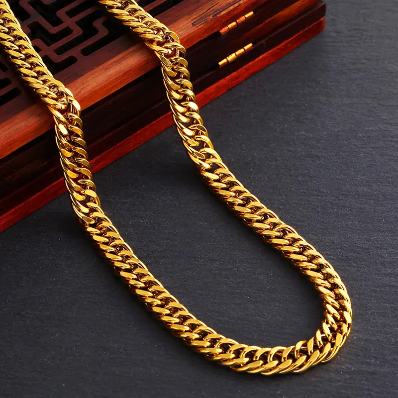 Men Gold Boss Chain Necklace Double Buckle