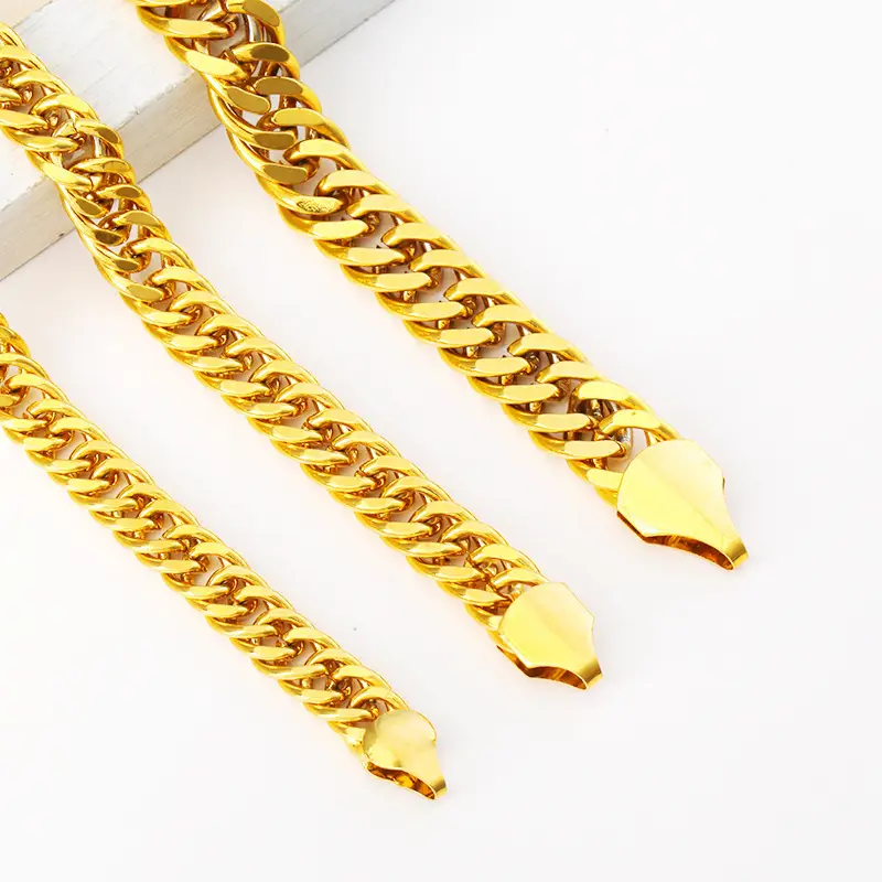 Men Gold Boss Chain Necklace Double Buckle Glossy