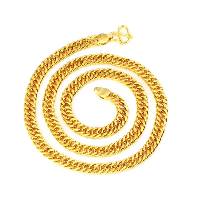 Men Gold Boss Chain Necklace Double Buckle Glossy