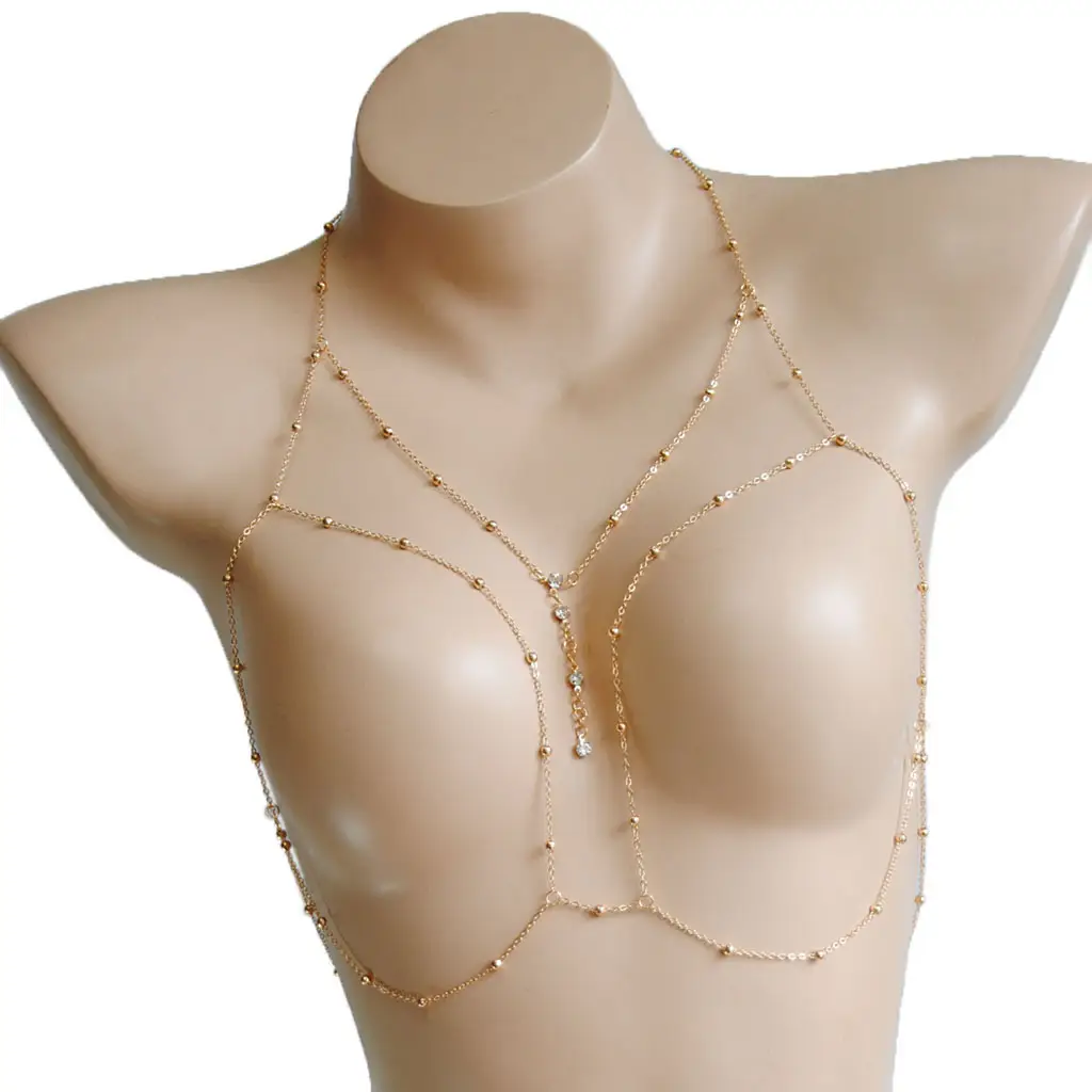 Golden Body Chain Necklace with Diamond Pendants for Women