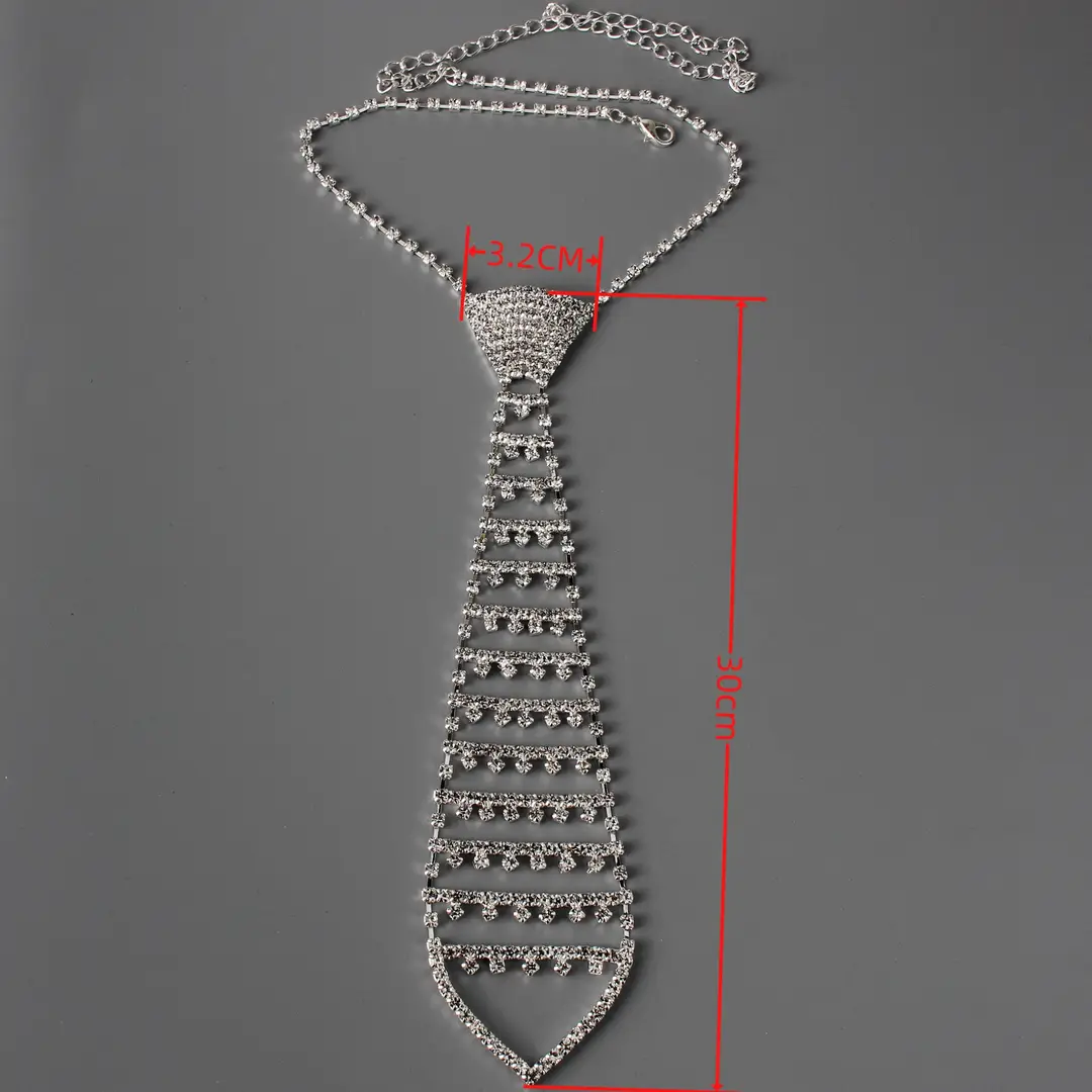 Silver Rhinestone Tie Necklace for Women