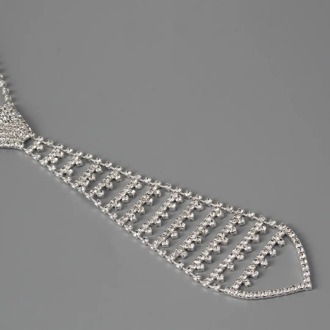 Silver Rhinestone Tie Necklace for Women