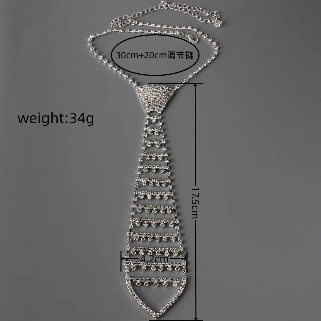 Silver Rhinestone Tie Necklace for Women