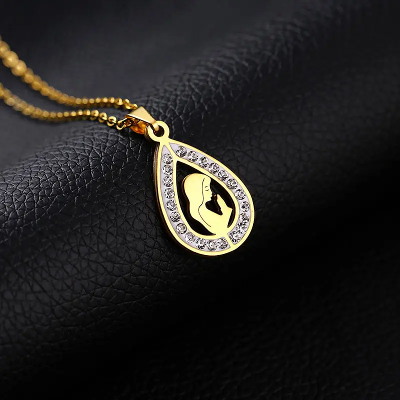 Women Virgin Mary Pendant Necklace Gold Stainless Steel