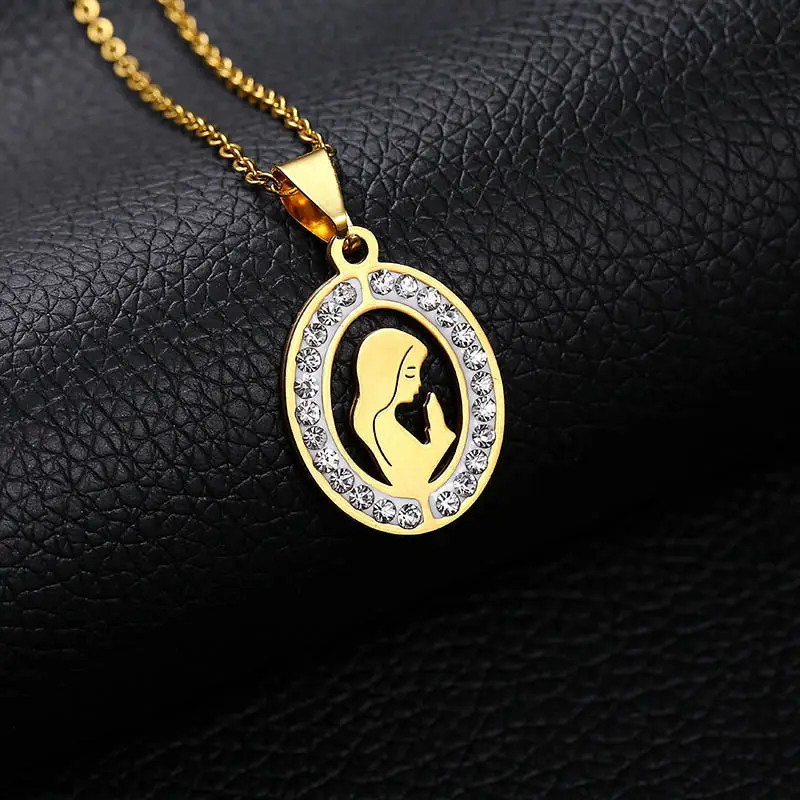 Women Virgin Mary Pendant Necklace Gold Stainless Steel