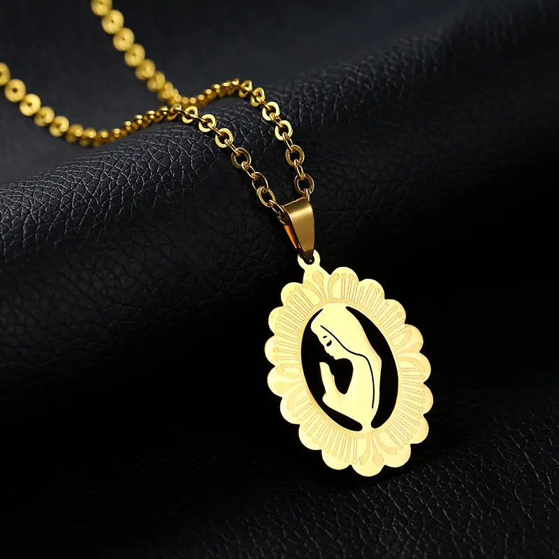 Women Virgin Mary Pendant Necklace Gold Stainless Steel