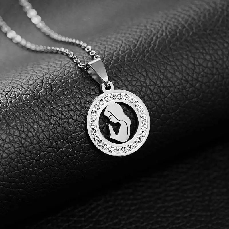 Women Virgin Mary Pendant Necklace Gold Stainless Steel