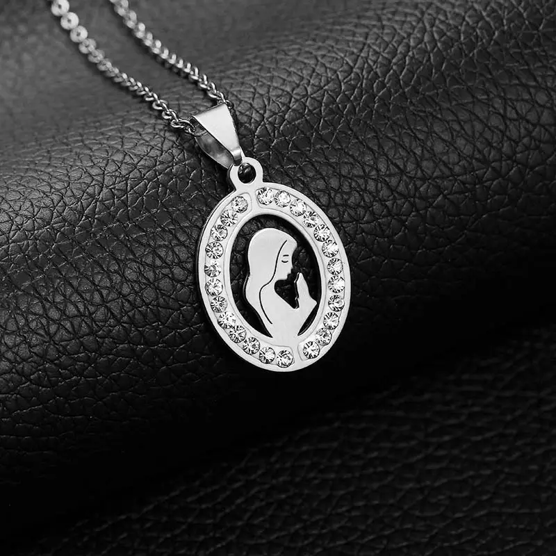 Virgin Mary Pendant Necklace Gold Stainless Steel Women Jewelry
