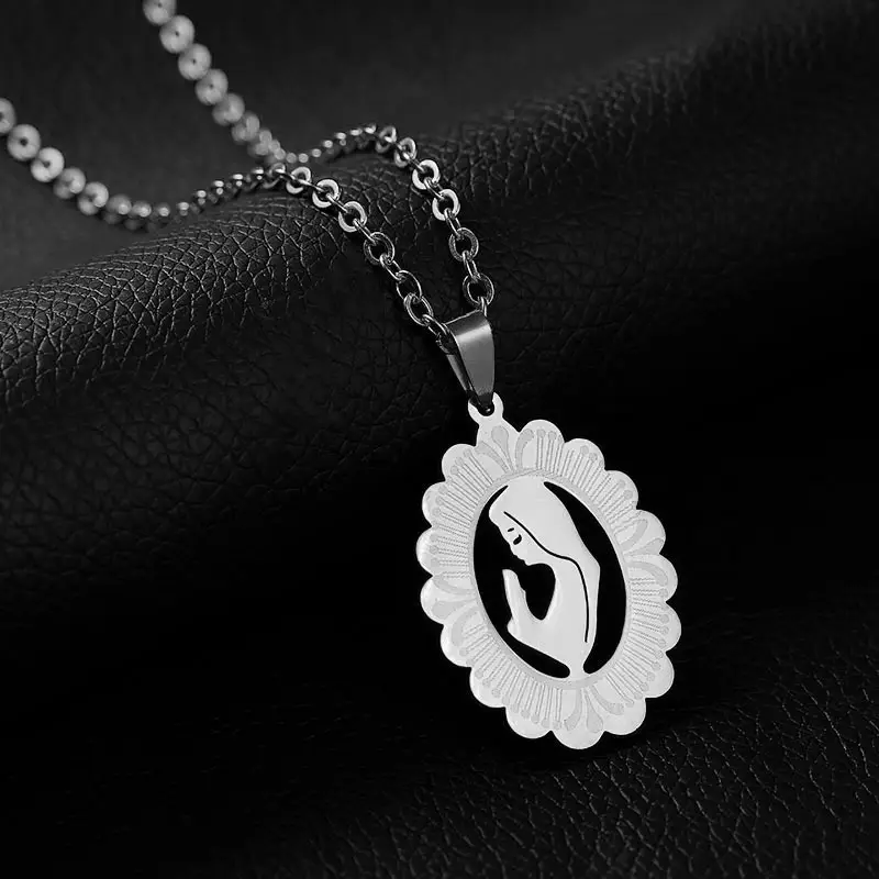 Virgin Mary Pendant Necklace Gold Stainless Steel Women Jewelry
