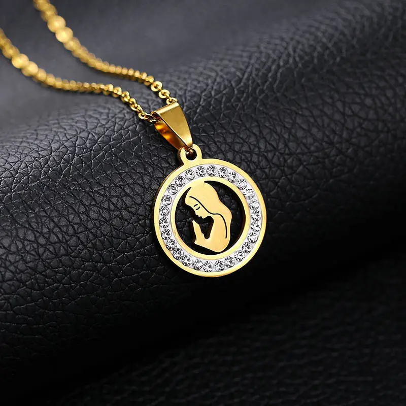Virgin Mary Pendant Necklace Gold Stainless Steel Women Jewelry