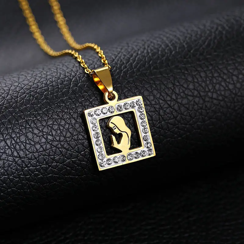 Virgin Mary Pendant Necklace Gold Stainless Steel Women Jewelry