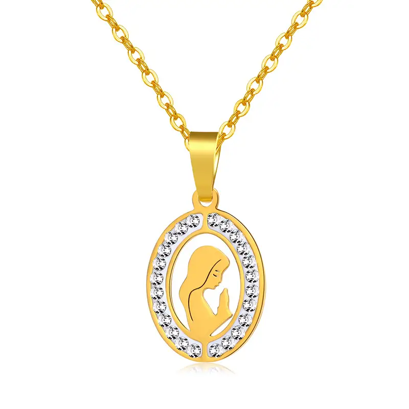 Virgin Mary Pendant Necklace Gold Stainless Steel Women Jewelry