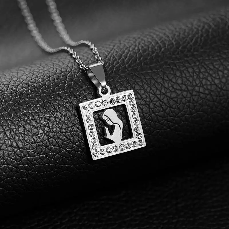 Virgin Mary Pendant Necklace Gold Stainless Steel Women Jewelry