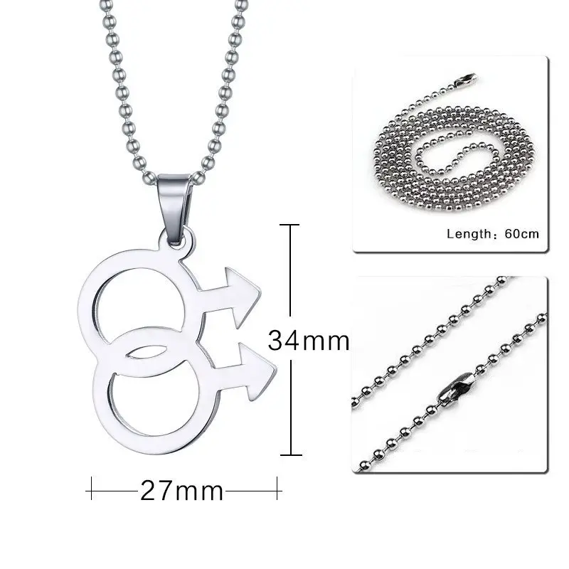 Stainless Steel Gender Symbol Necklaces Silver Couple Jewelry