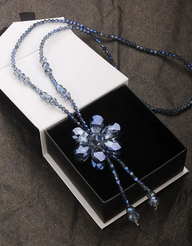 Women Crystal Flower Tassel Necklace Elegant Long Pendant Accessory