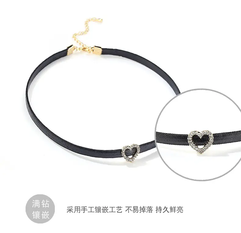 Women Choker Necklace Heart Diamond Gold Chain