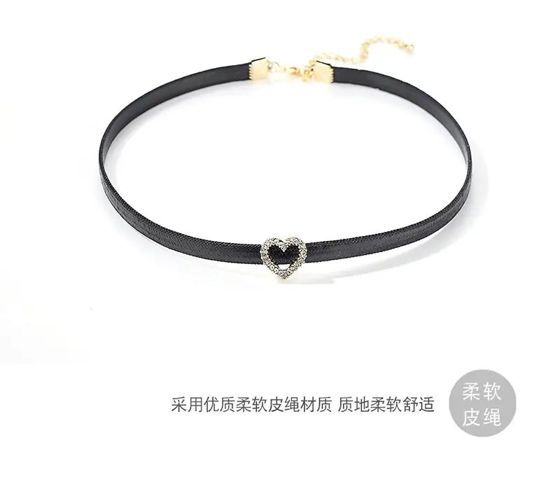 Women Choker Necklace Heart Diamond Gold Chain