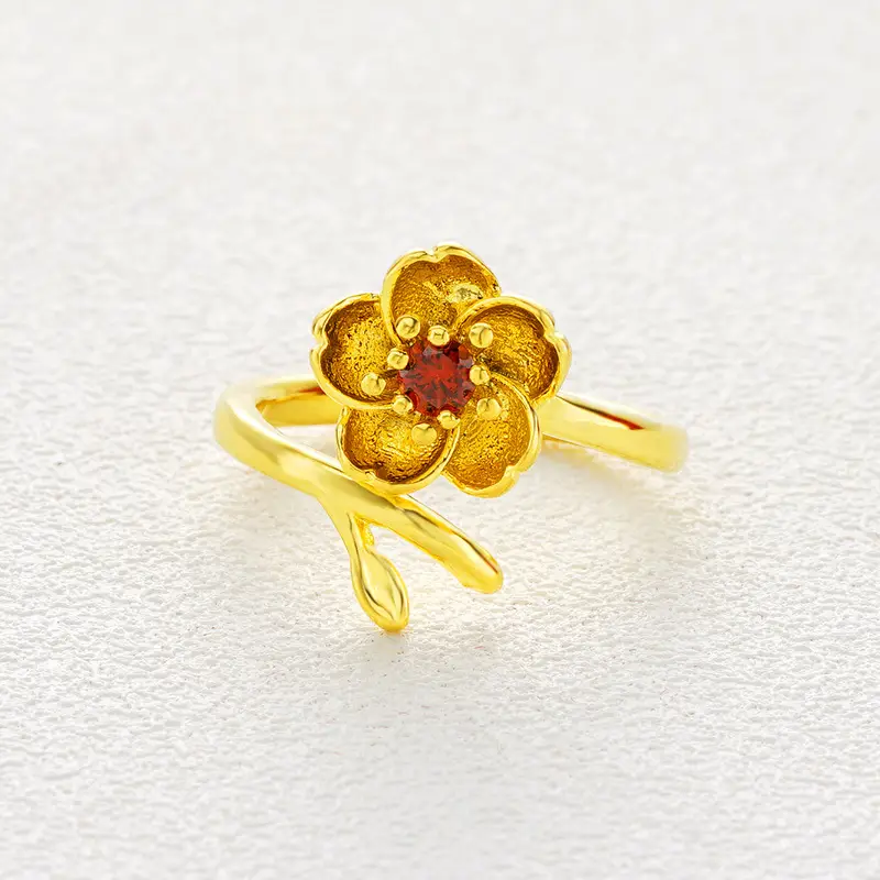 Women Gold-Plated Daisy Jewelry Set Necklace Ring Earrings