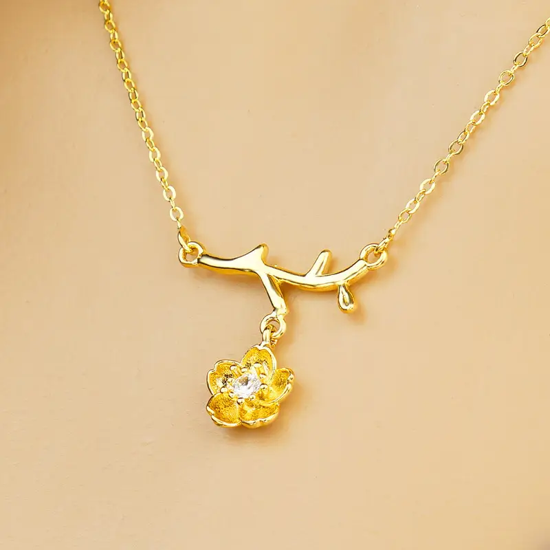 Women Gold-Plated Daisy Jewelry Set Necklace Ring Earrings