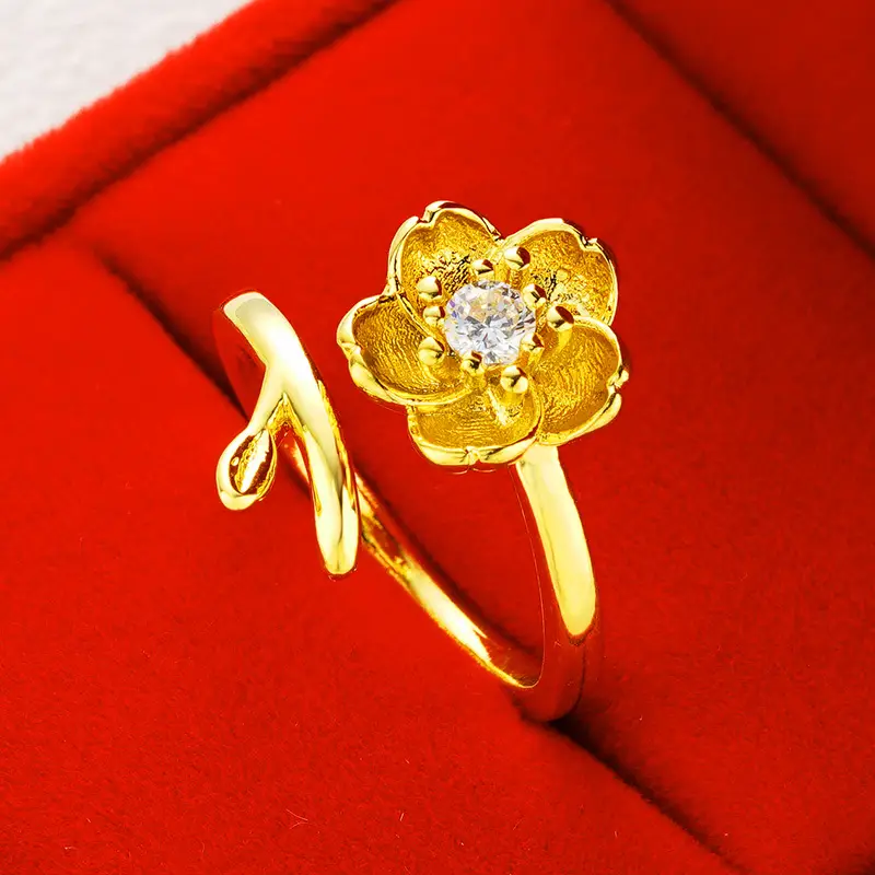 Women Gold-Plated Daisy Jewelry Set Necklace Ring Earrings