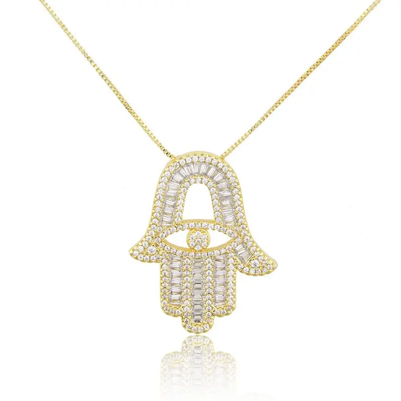 Gold Plated Hamsa Hand Pendant Necklace for Women