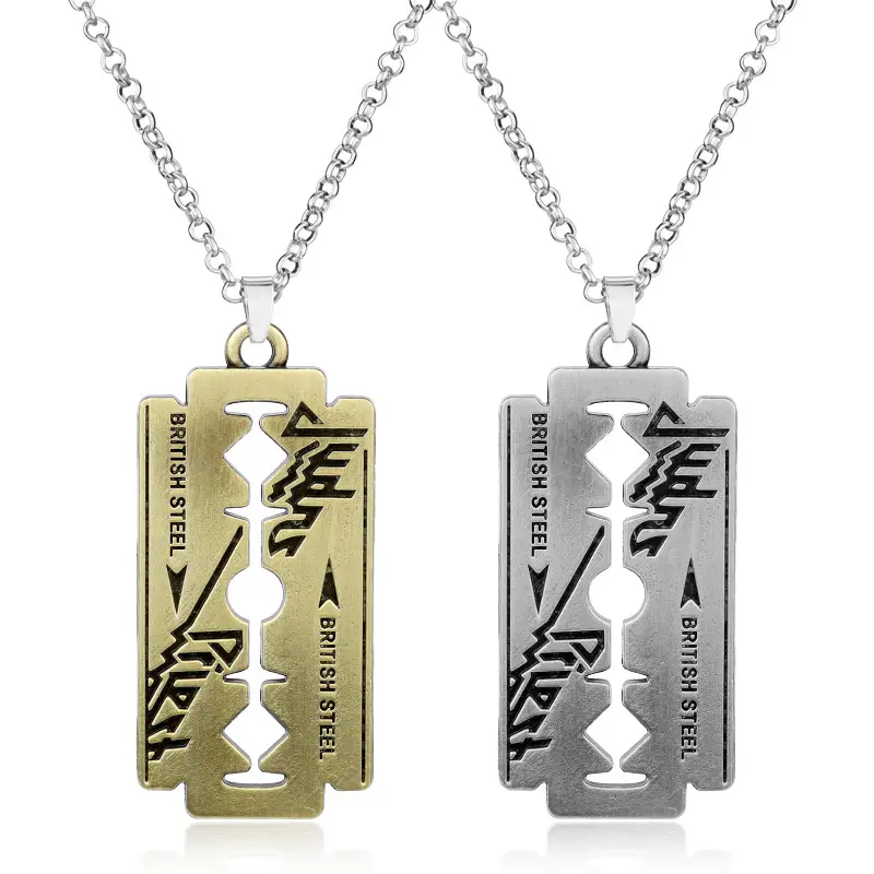 Men's Judas Priest Blade Necklace Silver Gold Razor Pendant