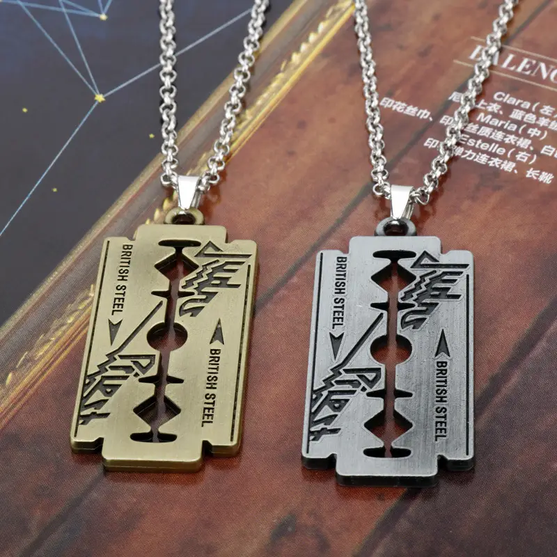 Men's Judas Priest Blade Necklace Silver Gold Razor Pendant