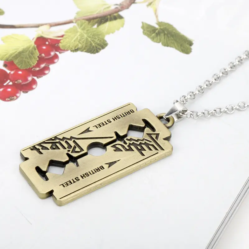 Men's Judas Priest Blade Necklace Silver Gold Razor Pendant