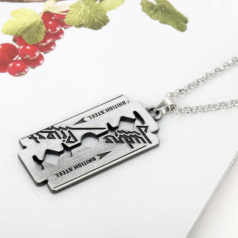 Men's Judas Priest Blade Necklace Silver Gold Razor Pendant