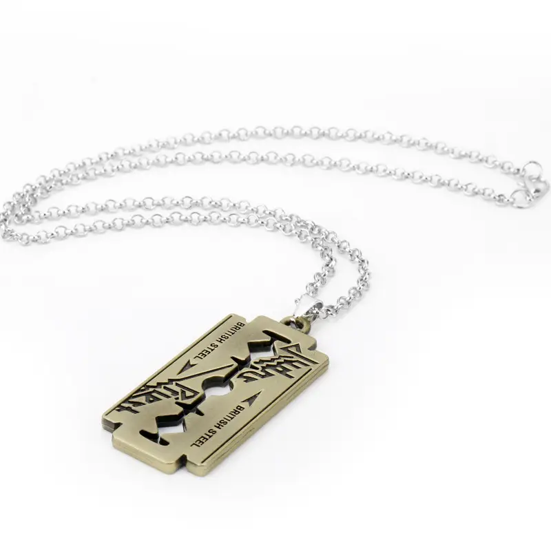 Men's Judas Priest Blade Necklace Silver Gold Razor Pendant