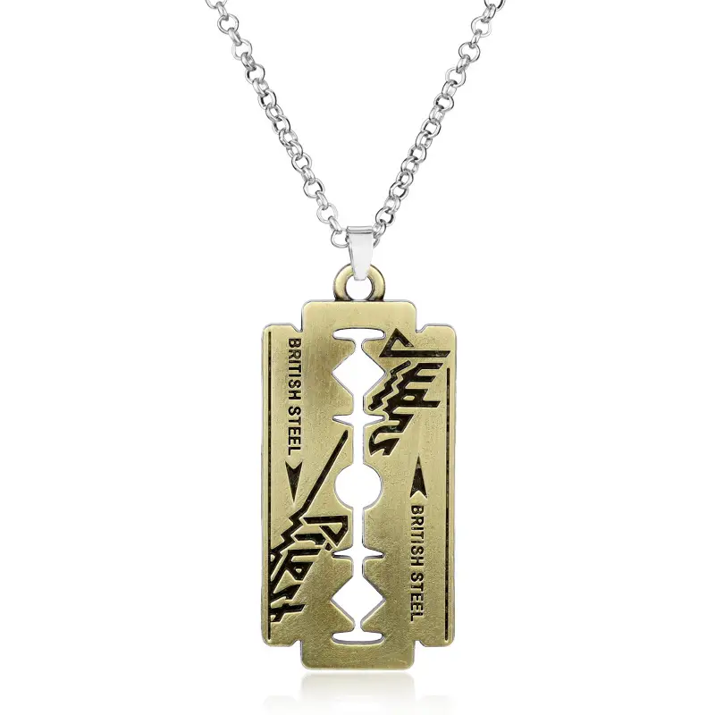 Men's Judas Priest Blade Necklace Silver Gold Razor Pendant