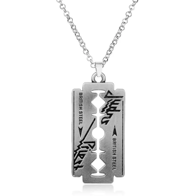 Men's Judas Priest Blade Necklace Silver Gold Razor Pendant