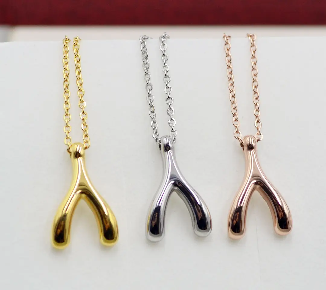 Korean Wish Bone Necklace Gold Silver Rose Gold