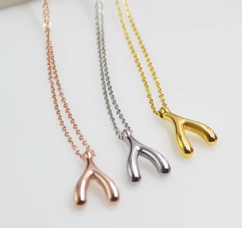 Korean Wish Bone Necklace Gold Silver Rose Gold