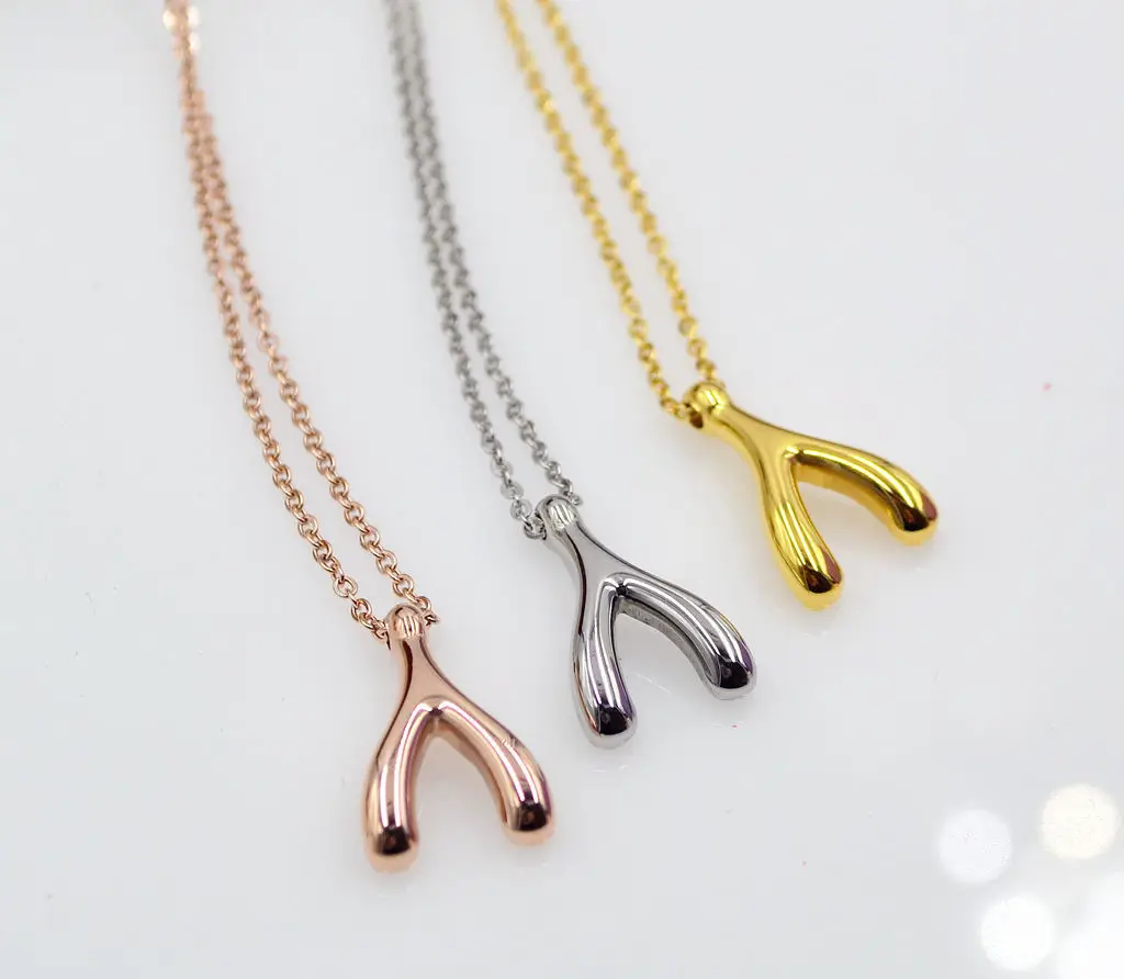 Korean Wish Bone Necklace Gold Silver Rose Gold