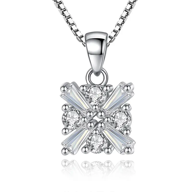 Silver Geometric Flower Pendant Necklace for Women