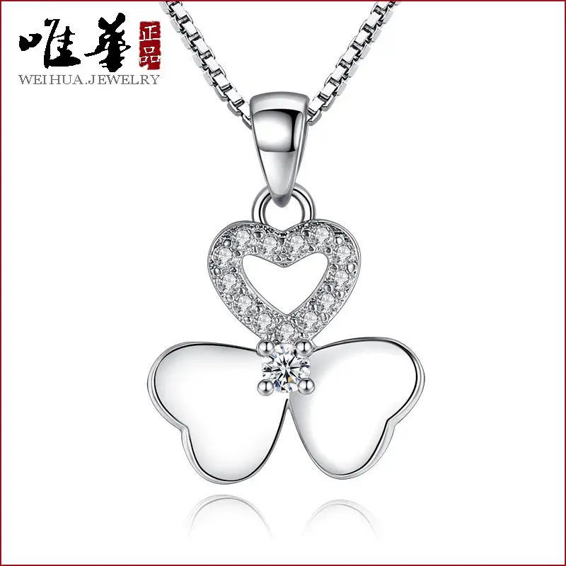 Women Silver Plated Zircon Pendant Necklace