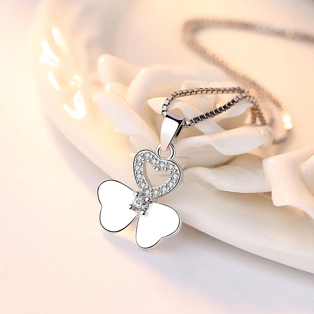 Women Silver Plated Zircon Pendant Necklace
