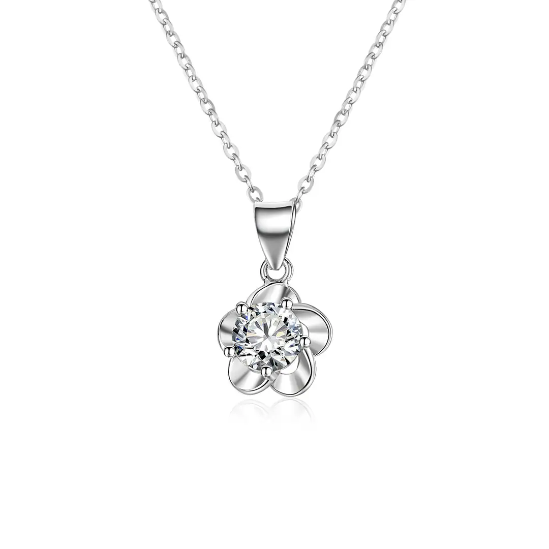 Plum Blossom Pendant Necklace with White Diamond Flower Design