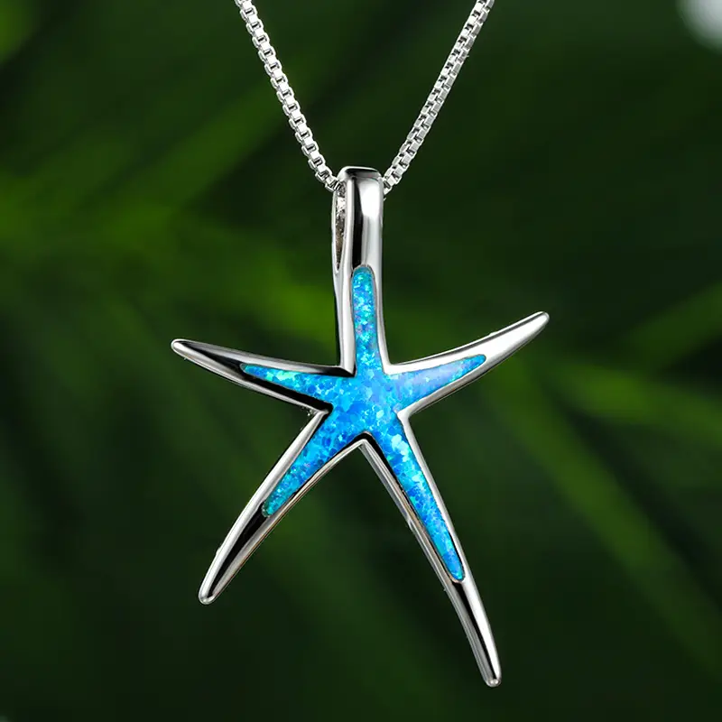 Blue Starfish Opal Pendant Necklace for Women