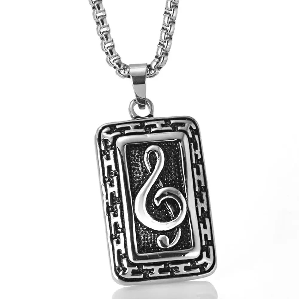 Stainless Steel Music Note Pendant Necklace