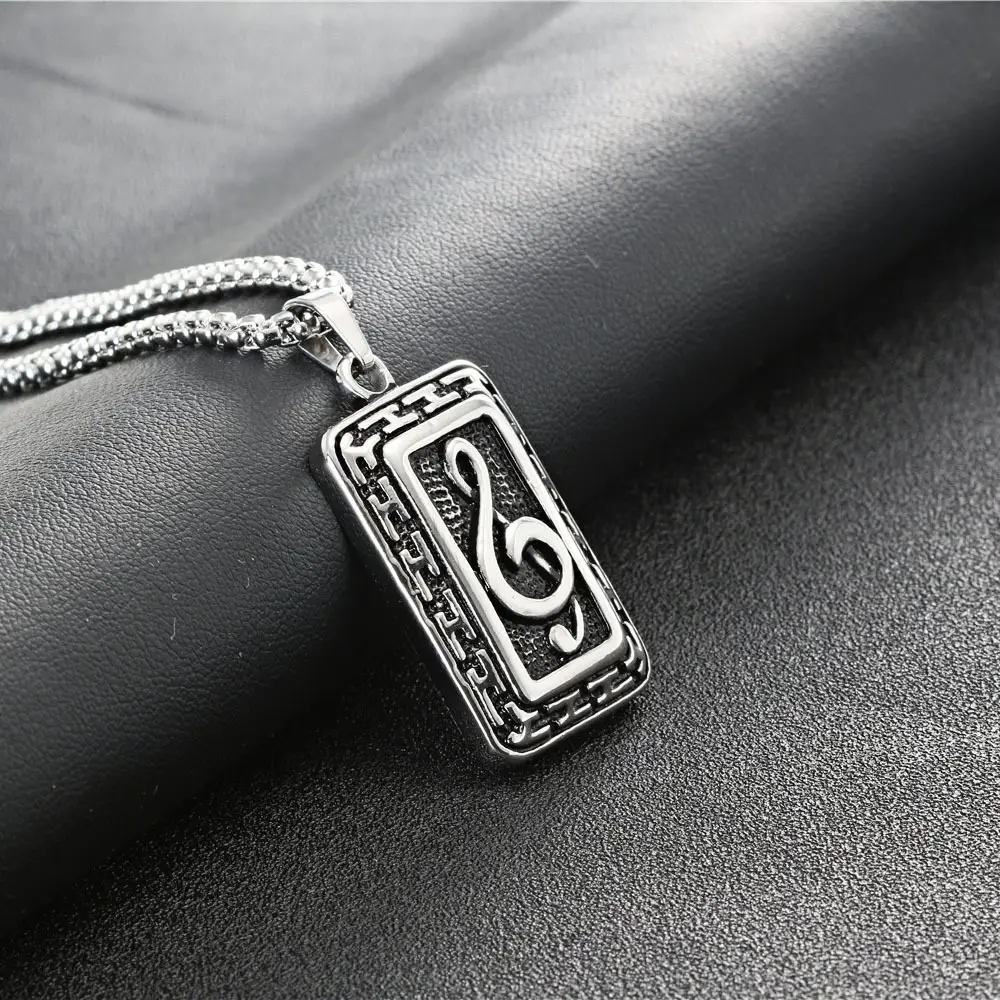 Stainless Steel Music Note Pendant Necklace