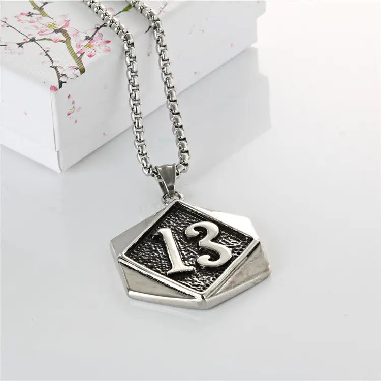 Men Stainless Steel 13 Pendant Necklace Silver