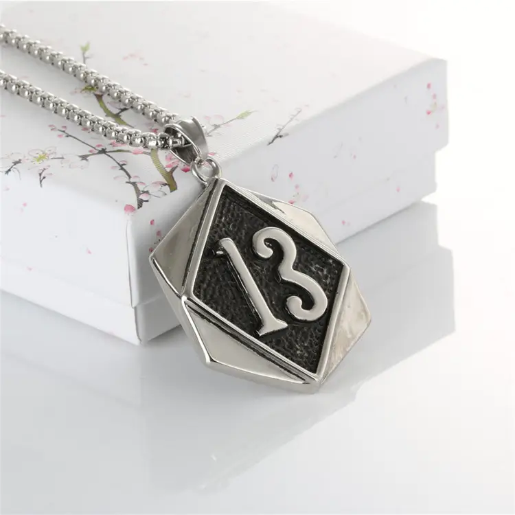Men Stainless Steel 13 Pendant Necklace Silver